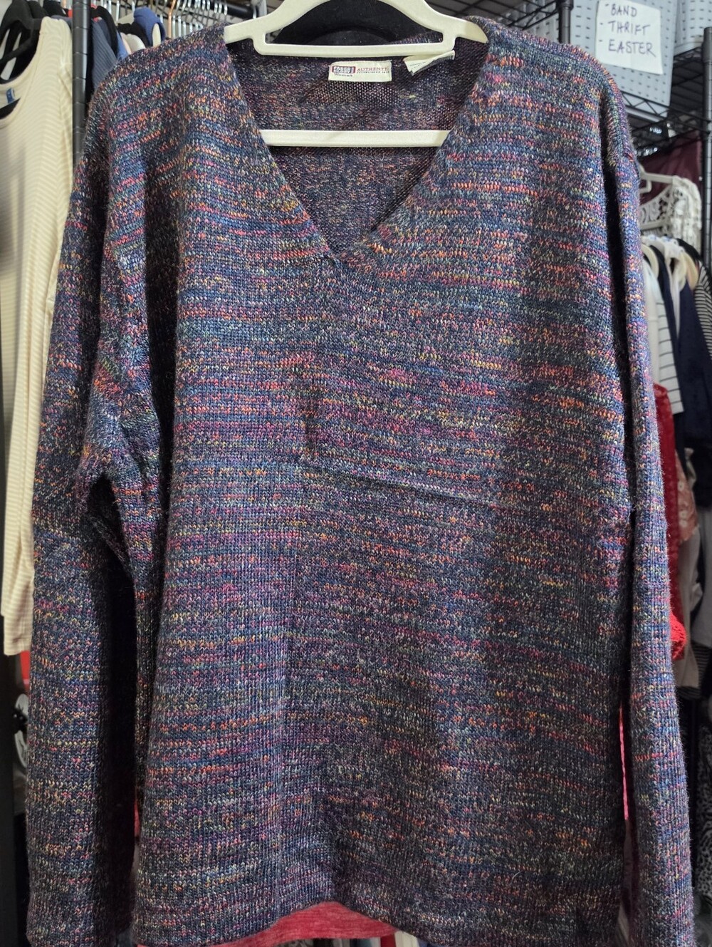 FADED GLORY Classic V-Neck Multicolor Knit Sweater